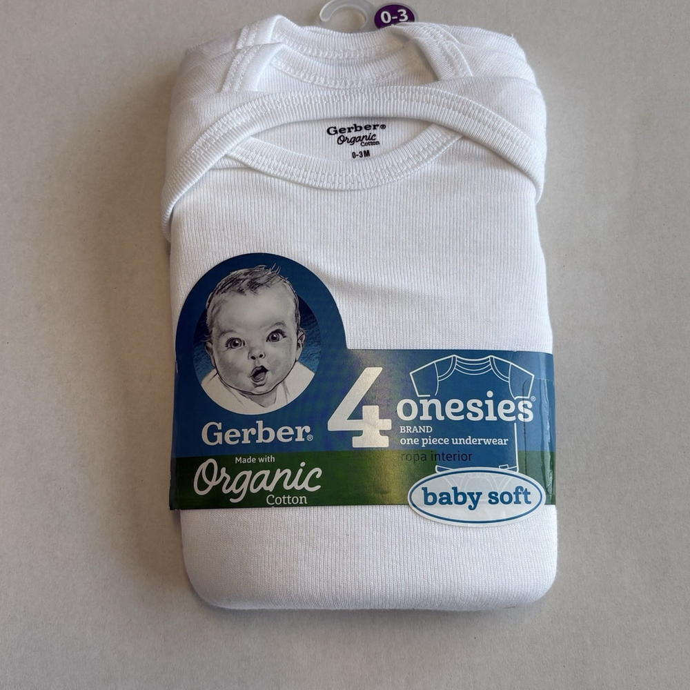 Gerber Toddler Baby's White Short Sleeve Onesies Bodysuits 4 Pack 0-3M Unisex SS